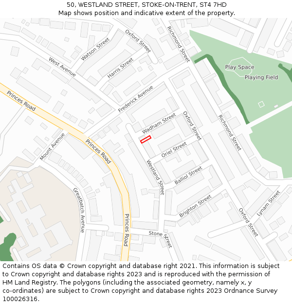 50, WESTLAND STREET, STOKE-ON-TRENT, ST4 7HD: Location map and indicative extent of plot