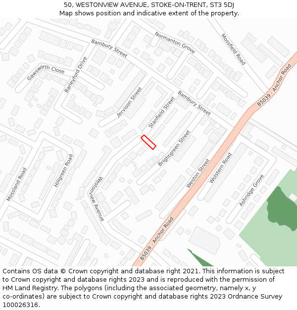 50, WESTONVIEW AVENUE, STOKE-ON-TRENT, ST3 5DJ: Location map and indicative extent of plot