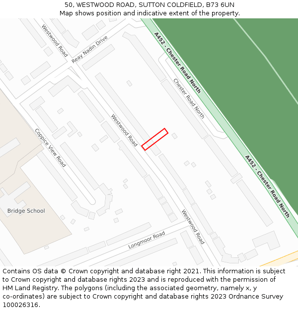 50, WESTWOOD ROAD, SUTTON COLDFIELD, B73 6UN: Location map and indicative extent of plot