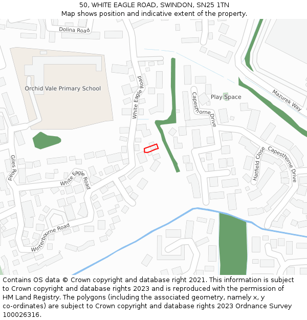 50, WHITE EAGLE ROAD, SWINDON, SN25 1TN: Location map and indicative extent of plot