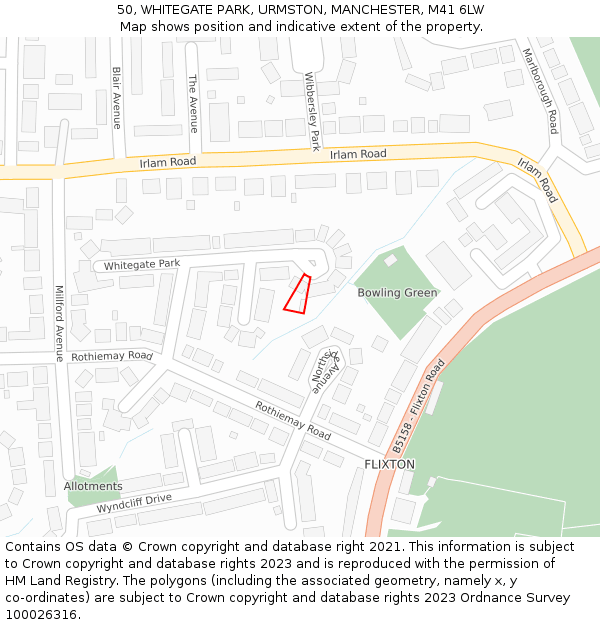 50, WHITEGATE PARK, URMSTON, MANCHESTER, M41 6LW: Location map and indicative extent of plot