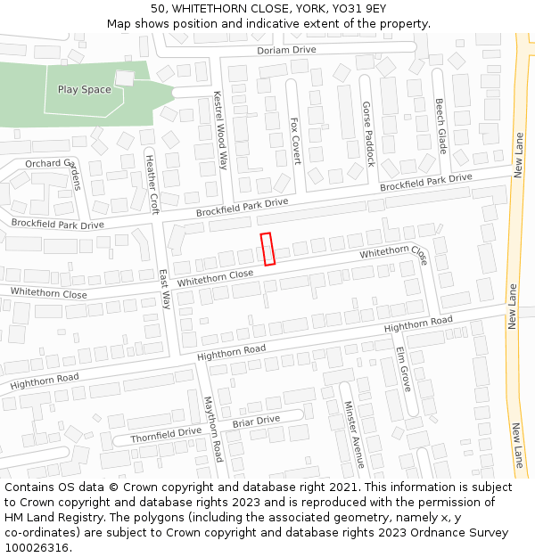 50, WHITETHORN CLOSE, YORK, YO31 9EY: Location map and indicative extent of plot