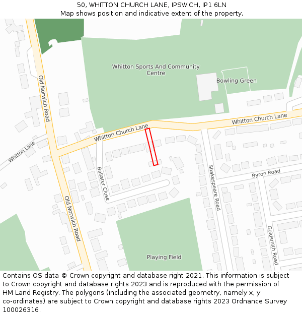 50, WHITTON CHURCH LANE, IPSWICH, IP1 6LN: Location map and indicative extent of plot