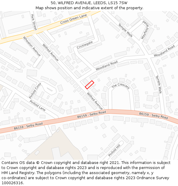 50, WILFRED AVENUE, LEEDS, LS15 7SW: Location map and indicative extent of plot