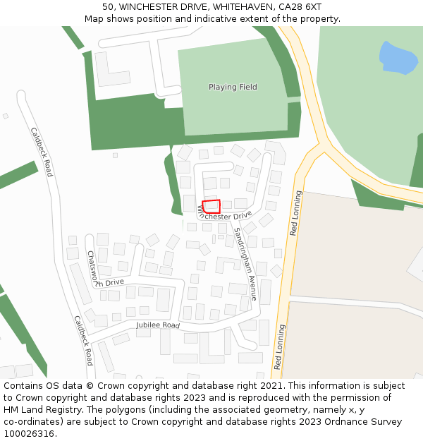 50, WINCHESTER DRIVE, WHITEHAVEN, CA28 6XT: Location map and indicative extent of plot