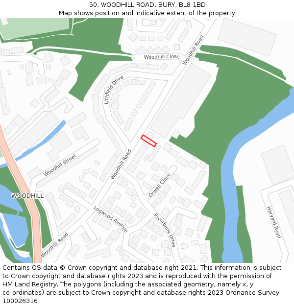50, WOODHILL ROAD, BURY, BL8 1BD: Location map and indicative extent of plot