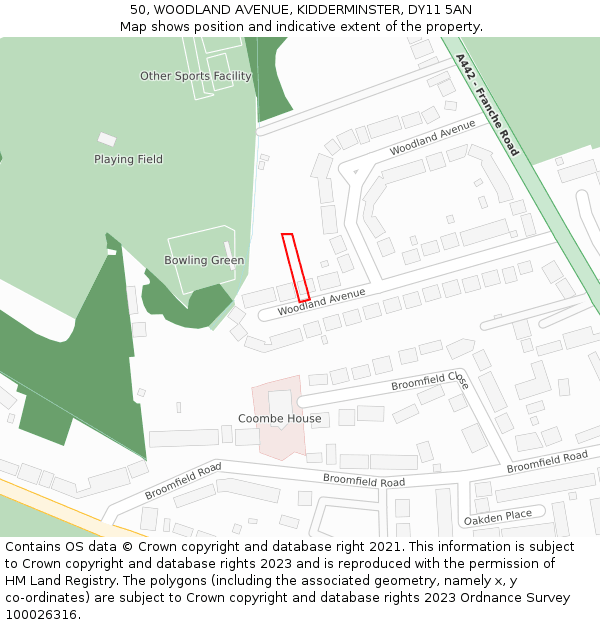 50, WOODLAND AVENUE, KIDDERMINSTER, DY11 5AN: Location map and indicative extent of plot