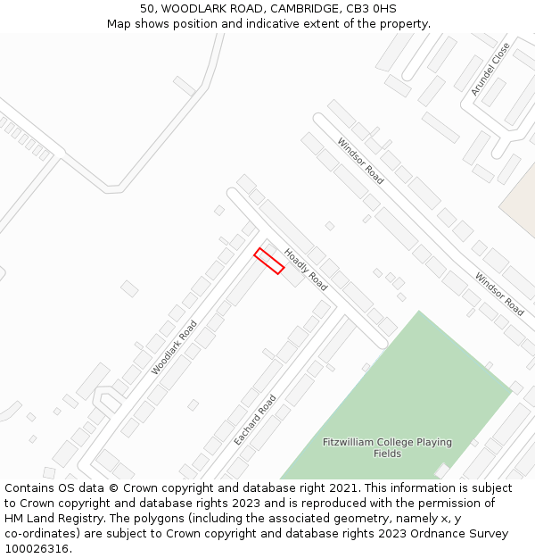 50, WOODLARK ROAD, CAMBRIDGE, CB3 0HS: Location map and indicative extent of plot