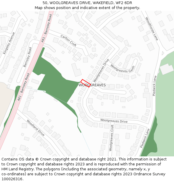50, WOOLGREAVES DRIVE, WAKEFIELD, WF2 6DR: Location map and indicative extent of plot