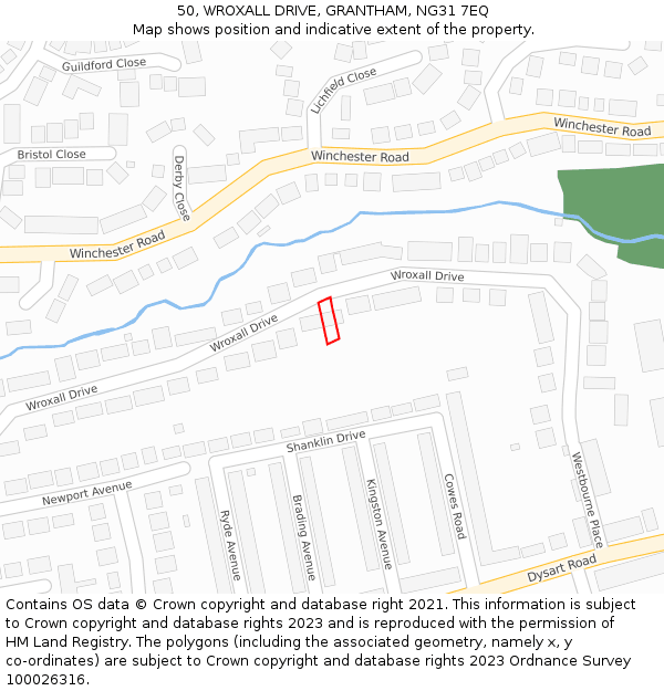 50, WROXALL DRIVE, GRANTHAM, NG31 7EQ: Location map and indicative extent of plot