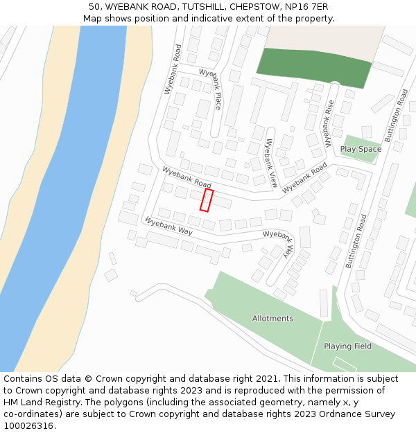 50, WYEBANK ROAD, TUTSHILL, CHEPSTOW, NP16 7ER: Location map and indicative extent of plot