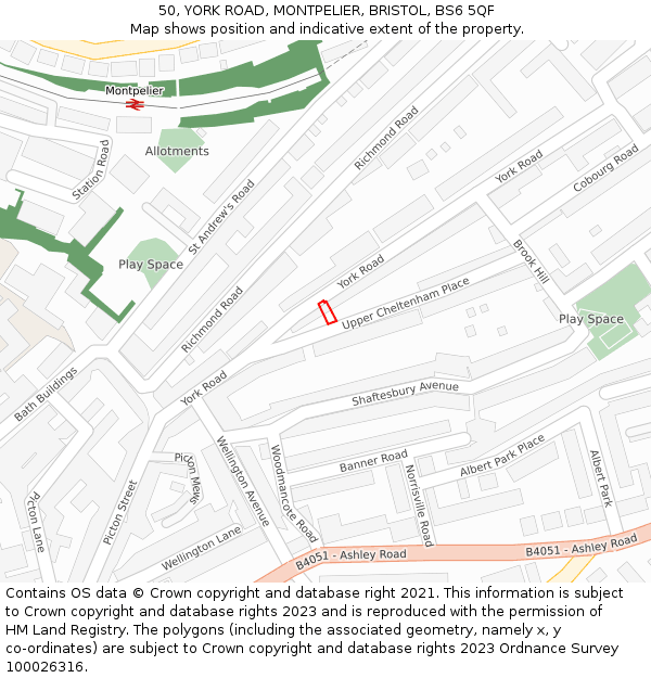 50, YORK ROAD, MONTPELIER, BRISTOL, BS6 5QF: Location map and indicative extent of plot