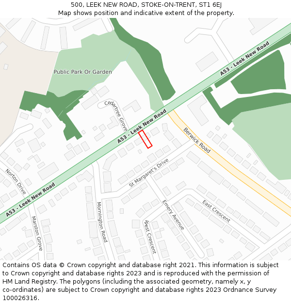 500, LEEK NEW ROAD, STOKE-ON-TRENT, ST1 6EJ: Location map and indicative extent of plot