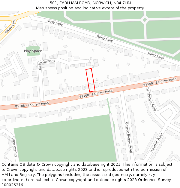 501, EARLHAM ROAD, NORWICH, NR4 7HN: Location map and indicative extent of plot