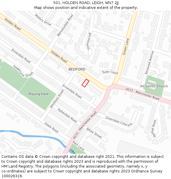 501, HOLDEN ROAD, LEIGH, WN7 2JJ: Location map and indicative extent of plot