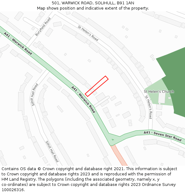 501, WARWICK ROAD, SOLIHULL, B91 1AN: Location map and indicative extent of plot