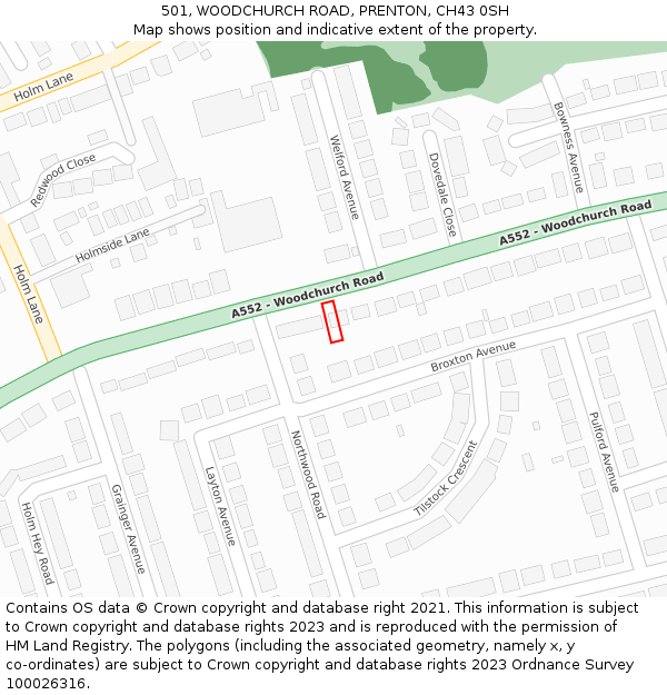 501, WOODCHURCH ROAD, PRENTON, CH43 0SH: Location map and indicative extent of plot