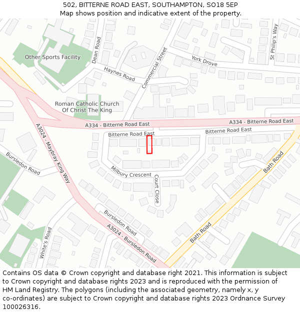 502, BITTERNE ROAD EAST, SOUTHAMPTON, SO18 5EP: Location map and indicative extent of plot