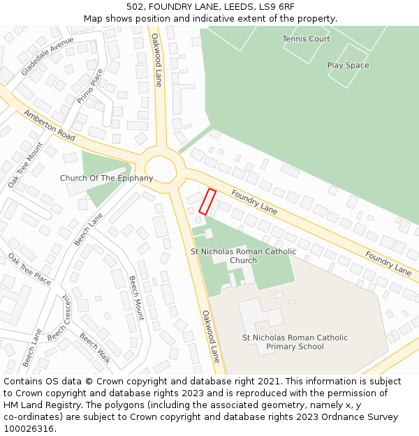 502, FOUNDRY LANE, LEEDS, LS9 6RF: Location map and indicative extent of plot