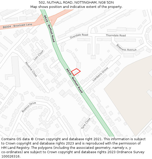 502, NUTHALL ROAD, NOTTINGHAM, NG8 5DN: Location map and indicative extent of plot