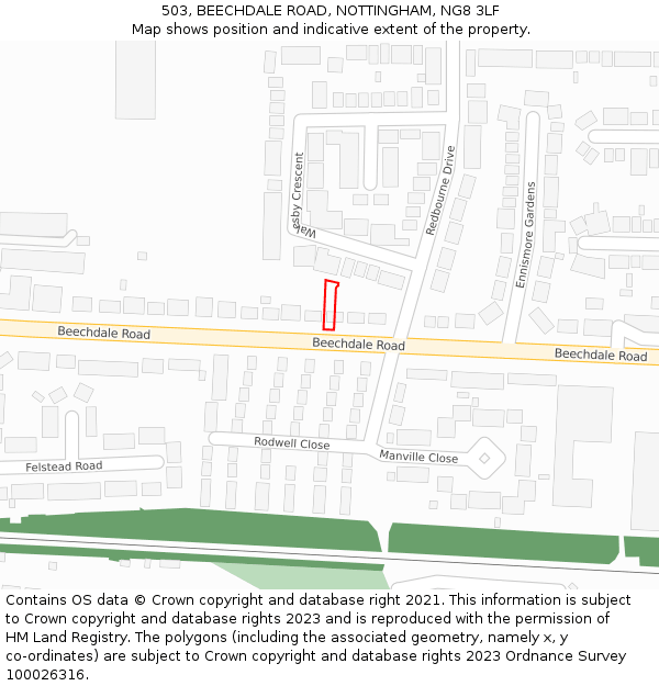 503, BEECHDALE ROAD, NOTTINGHAM, NG8 3LF: Location map and indicative extent of plot