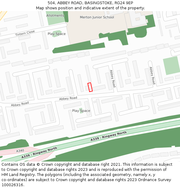 504, ABBEY ROAD, BASINGSTOKE, RG24 9EP: Location map and indicative extent of plot