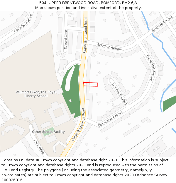 504, UPPER BRENTWOOD ROAD, ROMFORD, RM2 6JA: Location map and indicative extent of plot