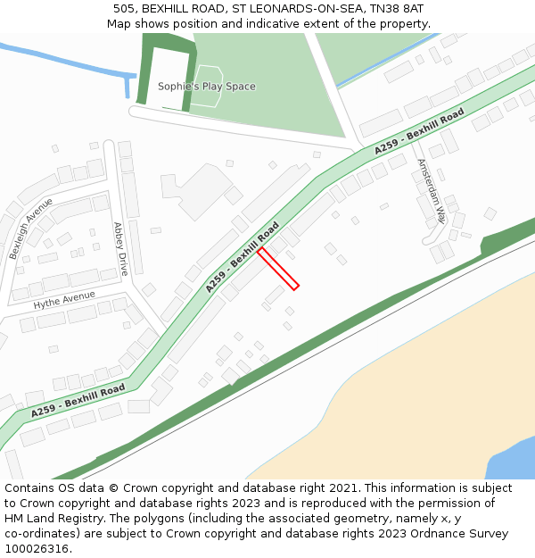 505, BEXHILL ROAD, ST LEONARDS-ON-SEA, TN38 8AT: Location map and indicative extent of plot