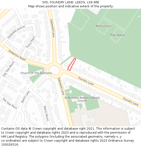 505, FOUNDRY LANE, LEEDS, LS9 6RE: Location map and indicative extent of plot