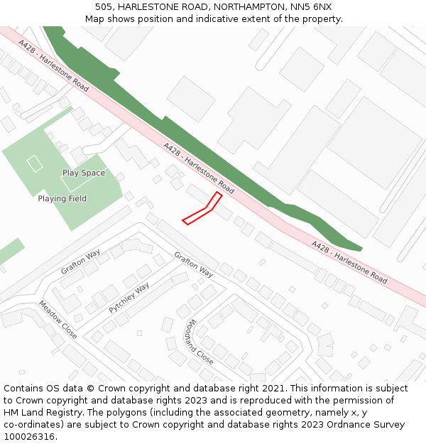 505, HARLESTONE ROAD, NORTHAMPTON, NN5 6NX: Location map and indicative extent of plot