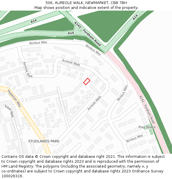 506, AUREOLE WALK, NEWMARKET, CB8 7BH: Location map and indicative extent of plot