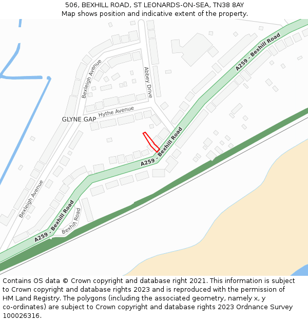 506, BEXHILL ROAD, ST LEONARDS-ON-SEA, TN38 8AY: Location map and indicative extent of plot