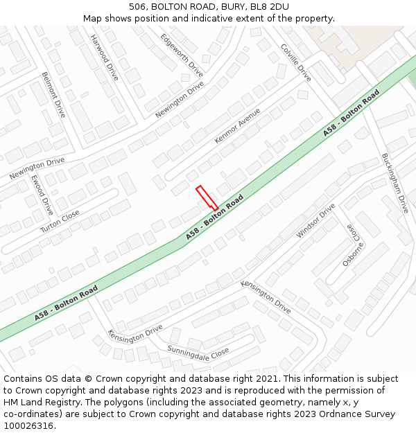 506, BOLTON ROAD, BURY, BL8 2DU: Location map and indicative extent of plot