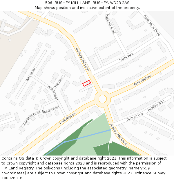 506, BUSHEY MILL LANE, BUSHEY, WD23 2AS: Location map and indicative extent of plot