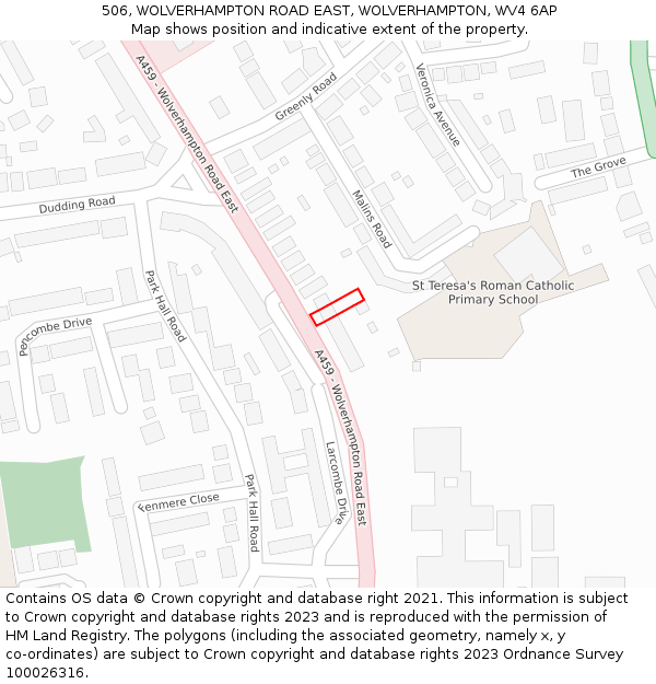 506, WOLVERHAMPTON ROAD EAST, WOLVERHAMPTON, WV4 6AP: Location map and indicative extent of plot