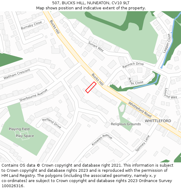 507, BUCKS HILL, NUNEATON, CV10 9LT: Location map and indicative extent of plot