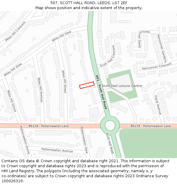 507, SCOTT HALL ROAD, LEEDS, LS7 2EF: Location map and indicative extent of plot