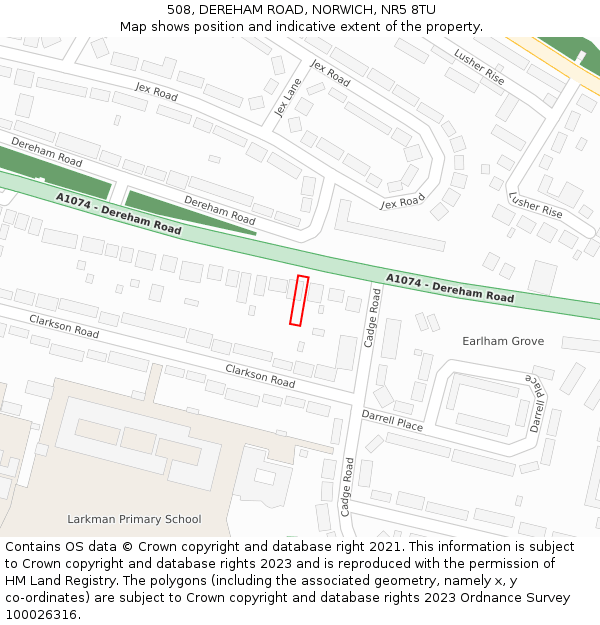 508, DEREHAM ROAD, NORWICH, NR5 8TU: Location map and indicative extent of plot