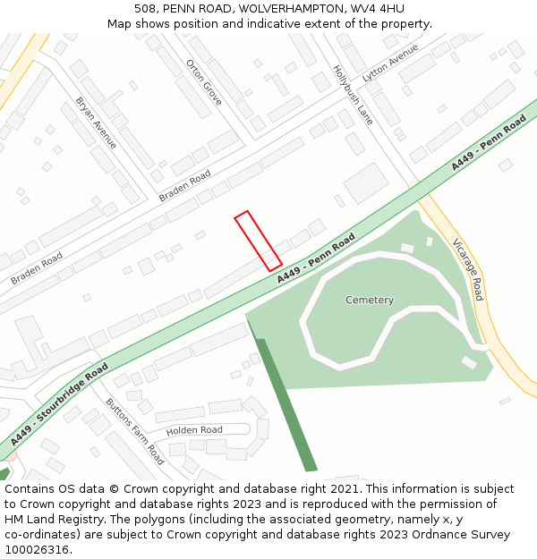 508, PENN ROAD, WOLVERHAMPTON, WV4 4HU: Location map and indicative extent of plot