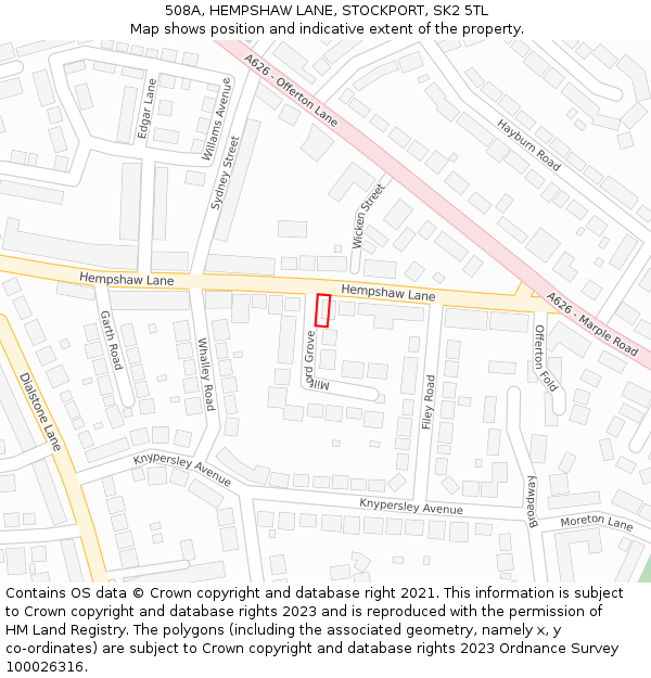 508A, HEMPSHAW LANE, STOCKPORT, SK2 5TL: Location map and indicative extent of plot
