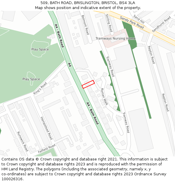 509, BATH ROAD, BRISLINGTON, BRISTOL, BS4 3LA: Location map and indicative extent of plot