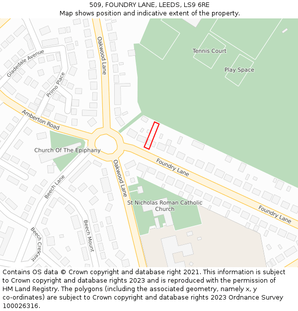 509, FOUNDRY LANE, LEEDS, LS9 6RE: Location map and indicative extent of plot