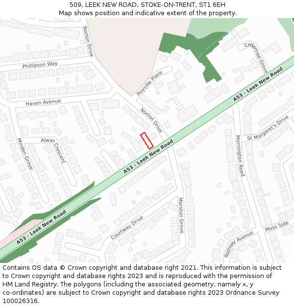 509, LEEK NEW ROAD, STOKE-ON-TRENT, ST1 6EH: Location map and indicative extent of plot