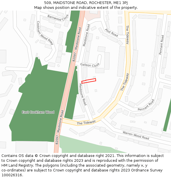 509, MAIDSTONE ROAD, ROCHESTER, ME1 3PJ: Location map and indicative extent of plot