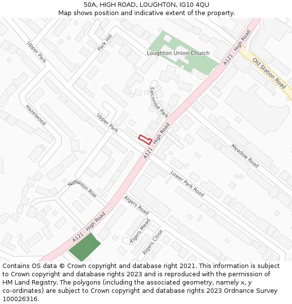 50A, HIGH ROAD, LOUGHTON, IG10 4QU: Location map and indicative extent of plot