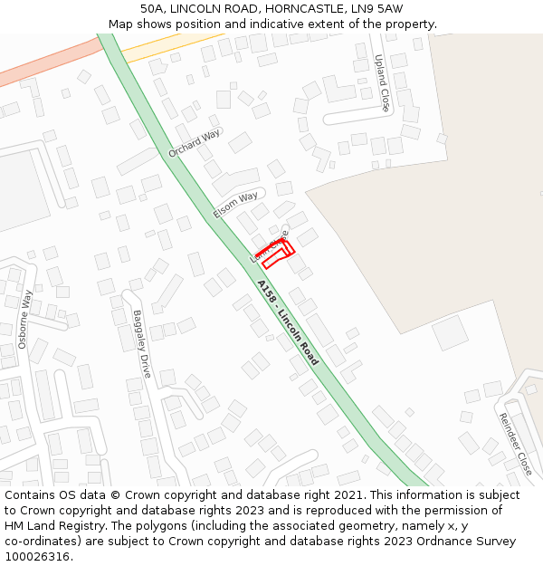 50A, LINCOLN ROAD, HORNCASTLE, LN9 5AW: Location map and indicative extent of plot