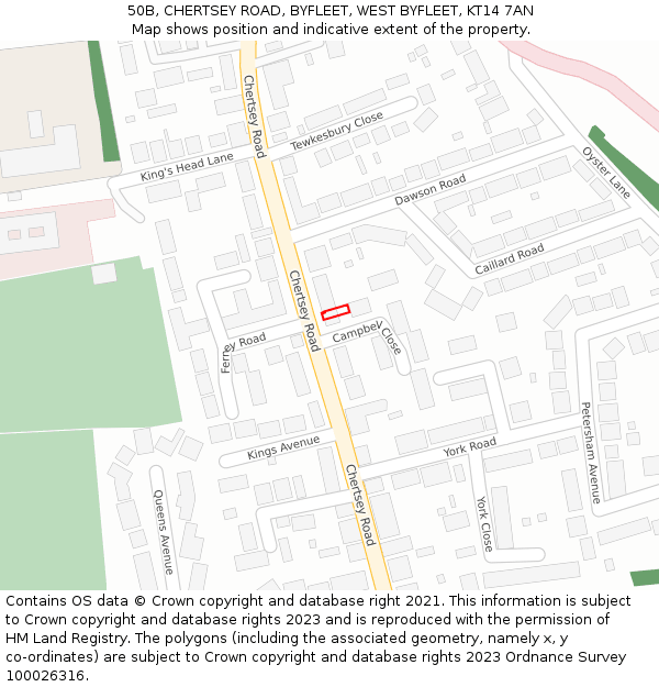 50B, CHERTSEY ROAD, BYFLEET, WEST BYFLEET, KT14 7AN: Location map and indicative extent of plot