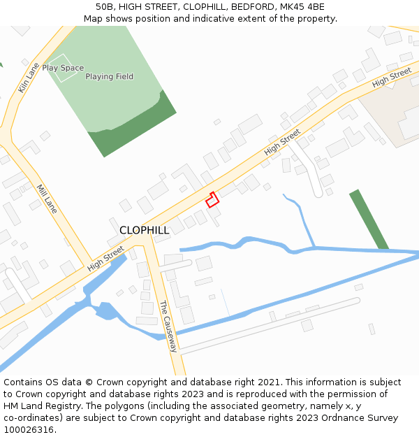 50B, HIGH STREET, CLOPHILL, BEDFORD, MK45 4BE: Location map and indicative extent of plot