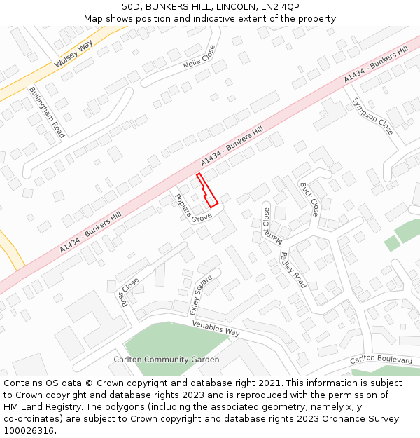 50D, BUNKERS HILL, LINCOLN, LN2 4QP: Location map and indicative extent of plot