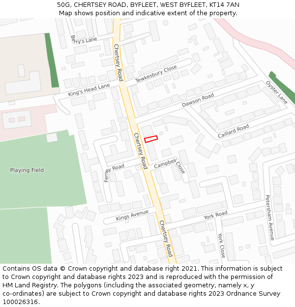50G, CHERTSEY ROAD, BYFLEET, WEST BYFLEET, KT14 7AN: Location map and indicative extent of plot